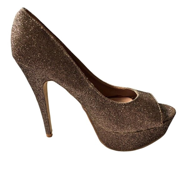 Charlotte Russe  Gold Glitter Peep Toes Platform High Heel Shoes  Size 8 - Picture 11 of 16